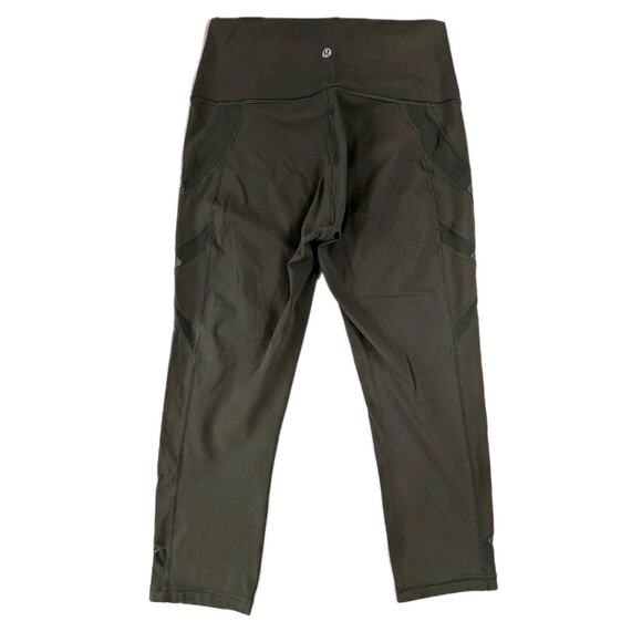 Lululemon Wunder Under High-Rise Crop 21” Mesh Dark Olive Color Size 8 - Picture 3 of 7